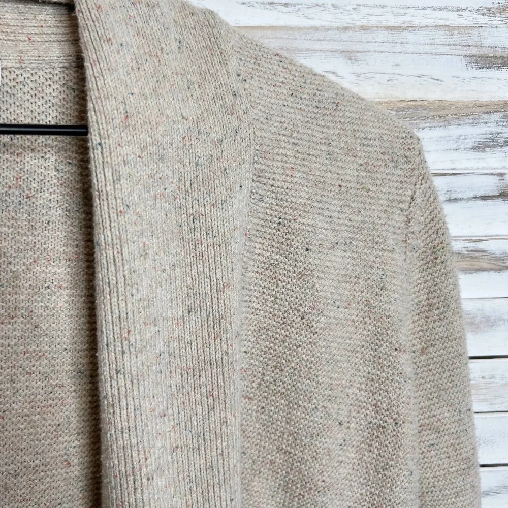 J. JILL Women's Confetti Knit Open Front Cardigan Sweater Oatmeal Silk Blend L - Picture 10 of 12